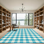 Classic Aqua Gingham Checkered Grid Rug