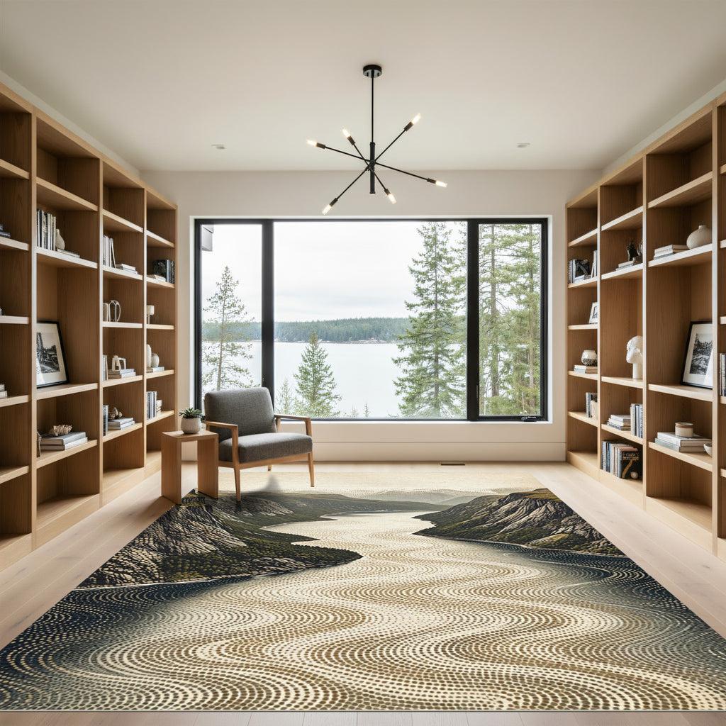 Verdant Fjords Winding Waterway Rug