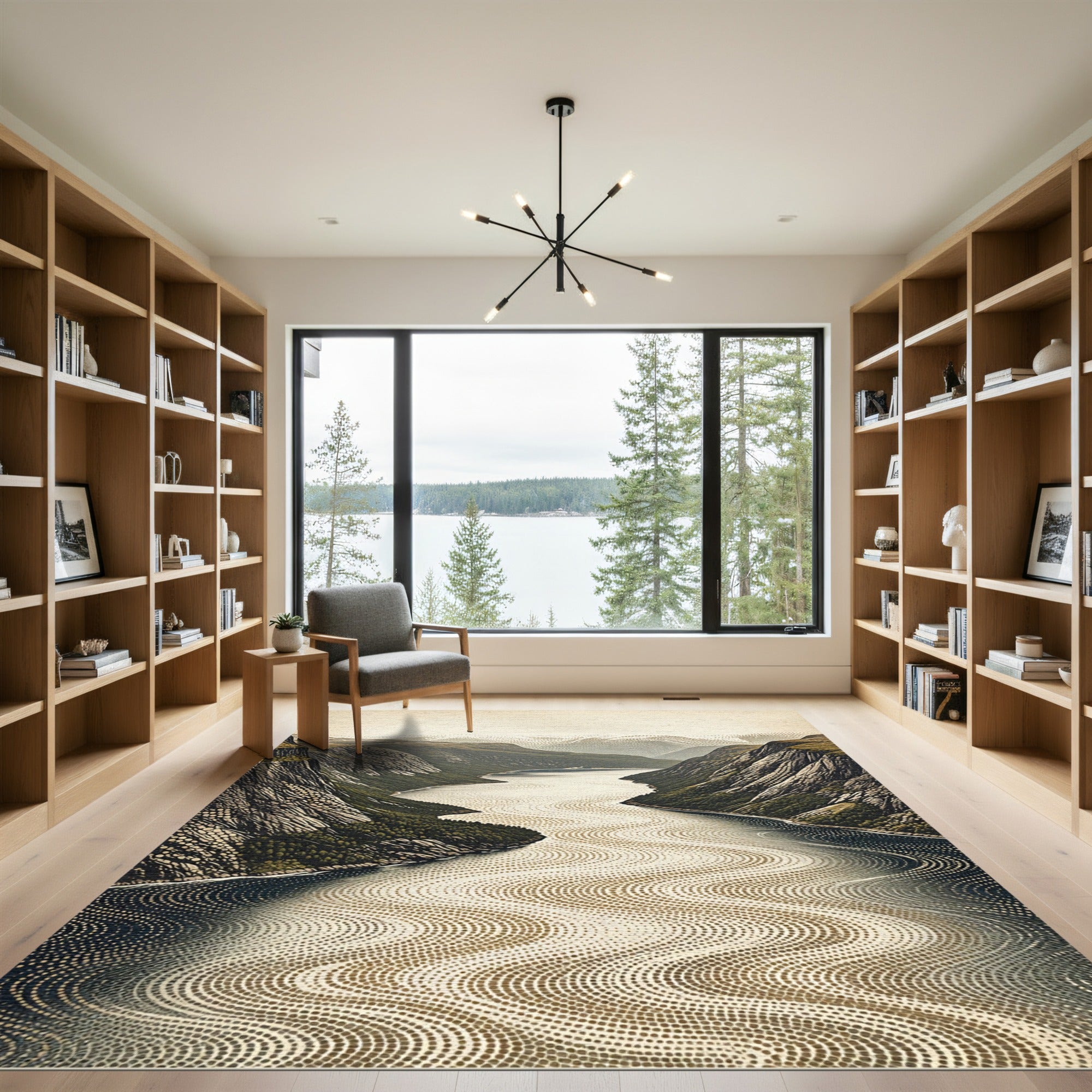 Verdant Fjords Winding Waterway Rug