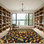 Golden Blooming Chrysanthemum Dark Floral Rug