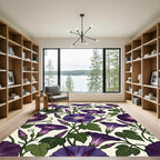 Elegant Deep Purple Morning Glory Floral Rug