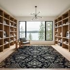 Dark Floral Labyrinth Lotus Crests Rug