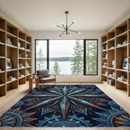 Ornate Blue Gold Mandala Star Rug