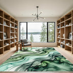 Ethereal Emerald Flowing Abstract Wave Rug
