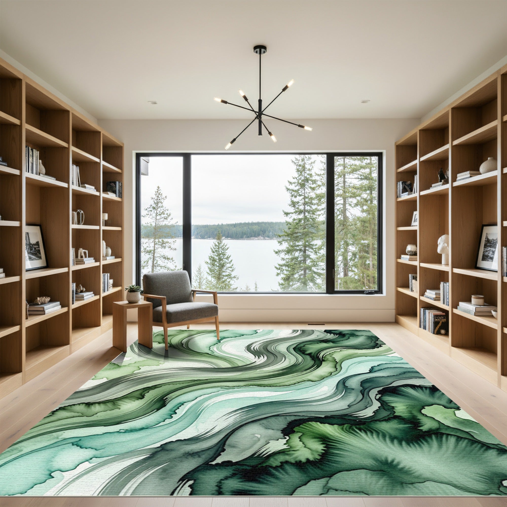 Ethereal Emerald Flowing Abstract Wave Rug