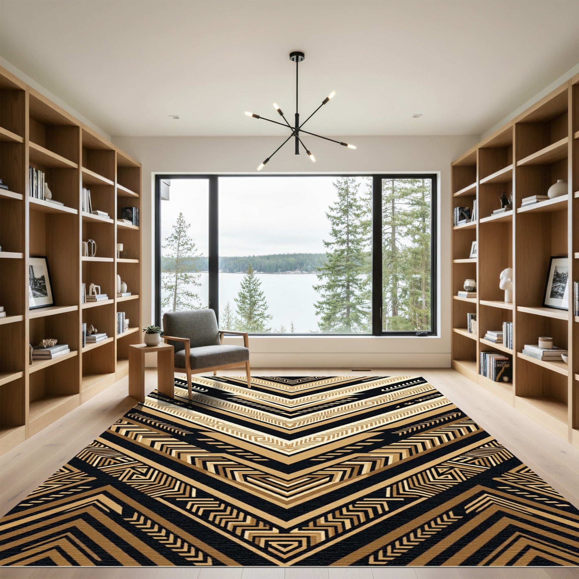 Geometric Chevron Black Gold Rug