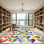 Vibrant Rainbow Heart Collage Art Rug