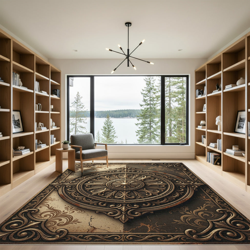 Ornate Bronze Medallion Filigree Tabletop Rug