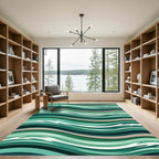 Oceanic Teal Green Wavy Stripes Rug