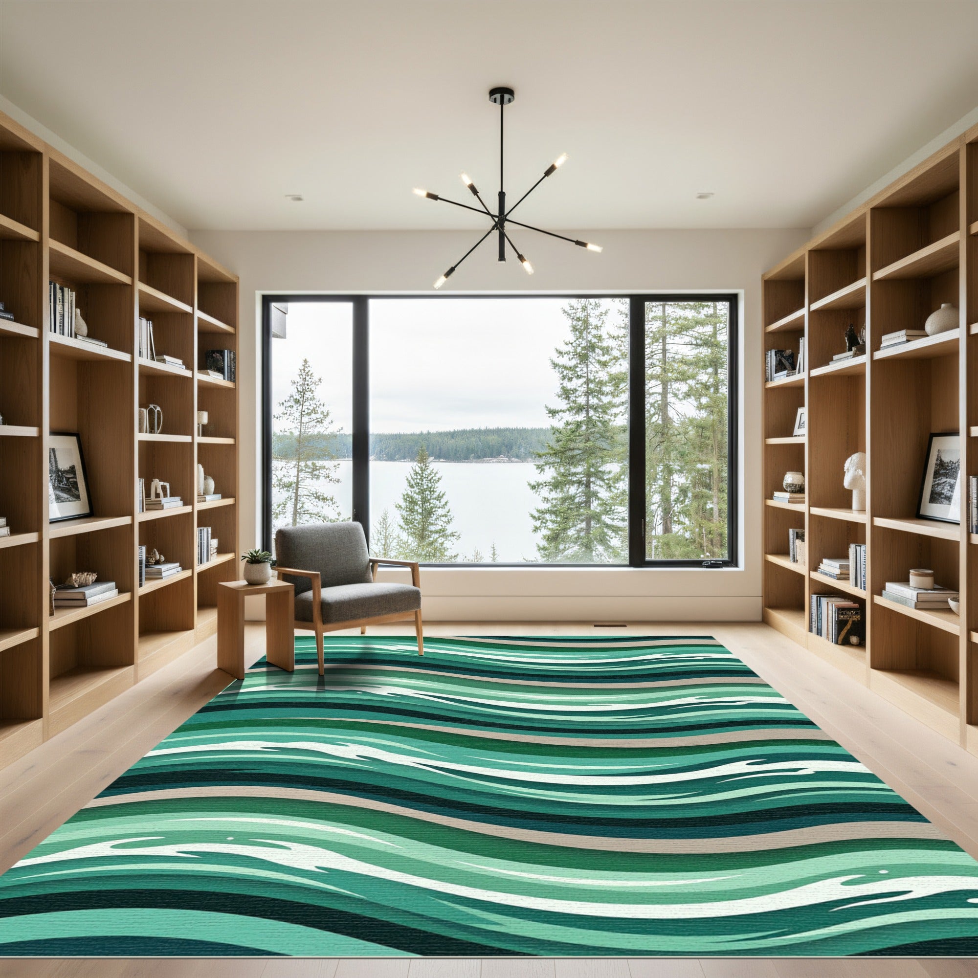 Oceanic Teal Green Wavy Stripes Rug