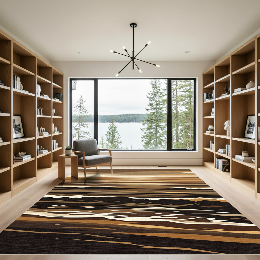 Earthy Toned Abstract Ocean Waves Rug