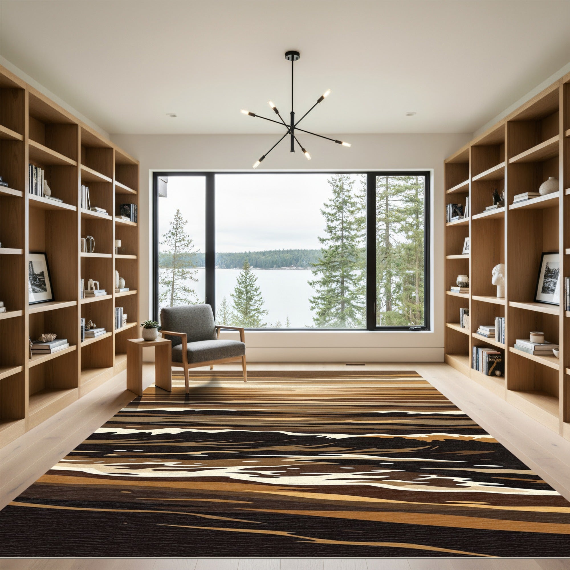 Earthy Toned Abstract Ocean Waves Rug