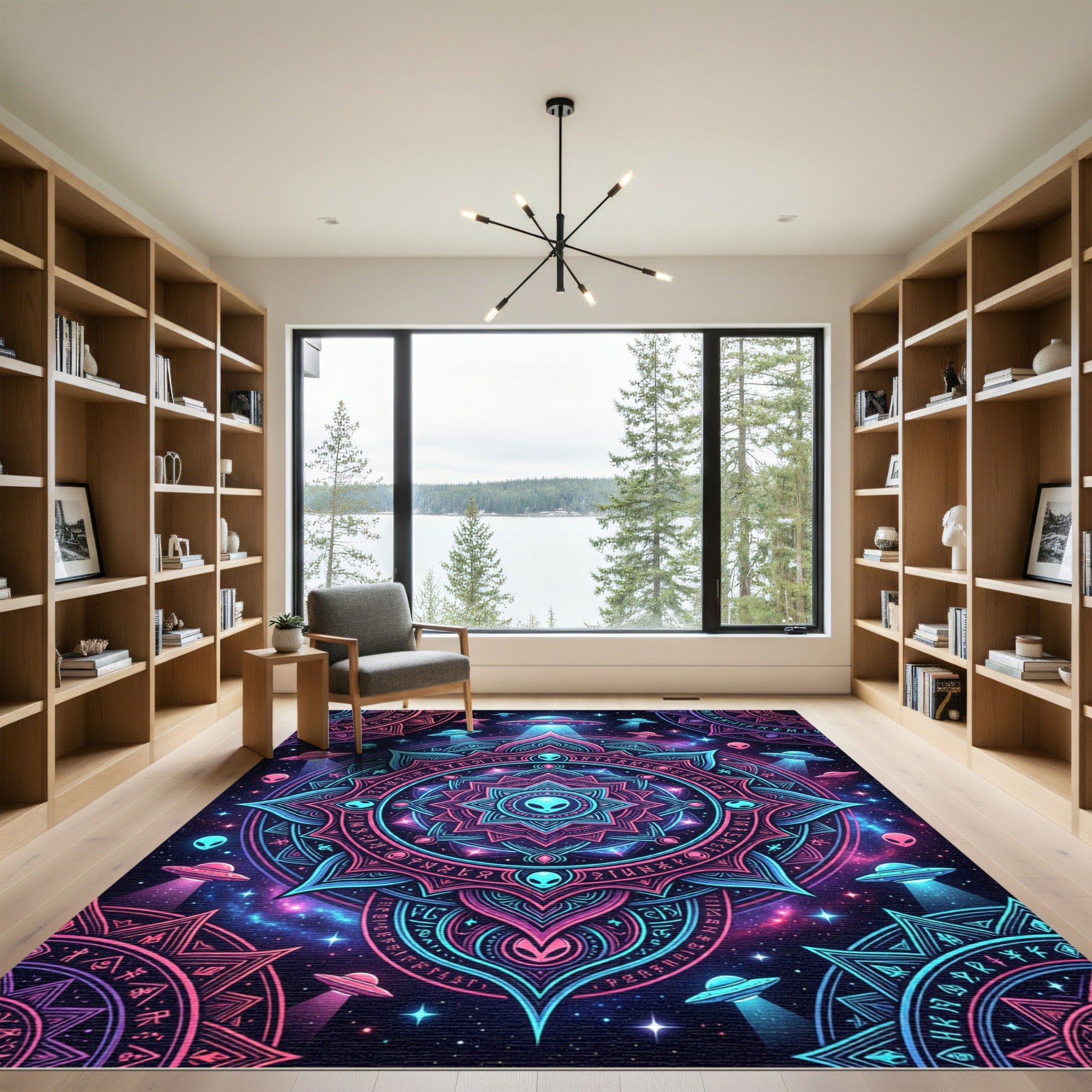 Neon Galactic Alien Mandala Medallion Rug