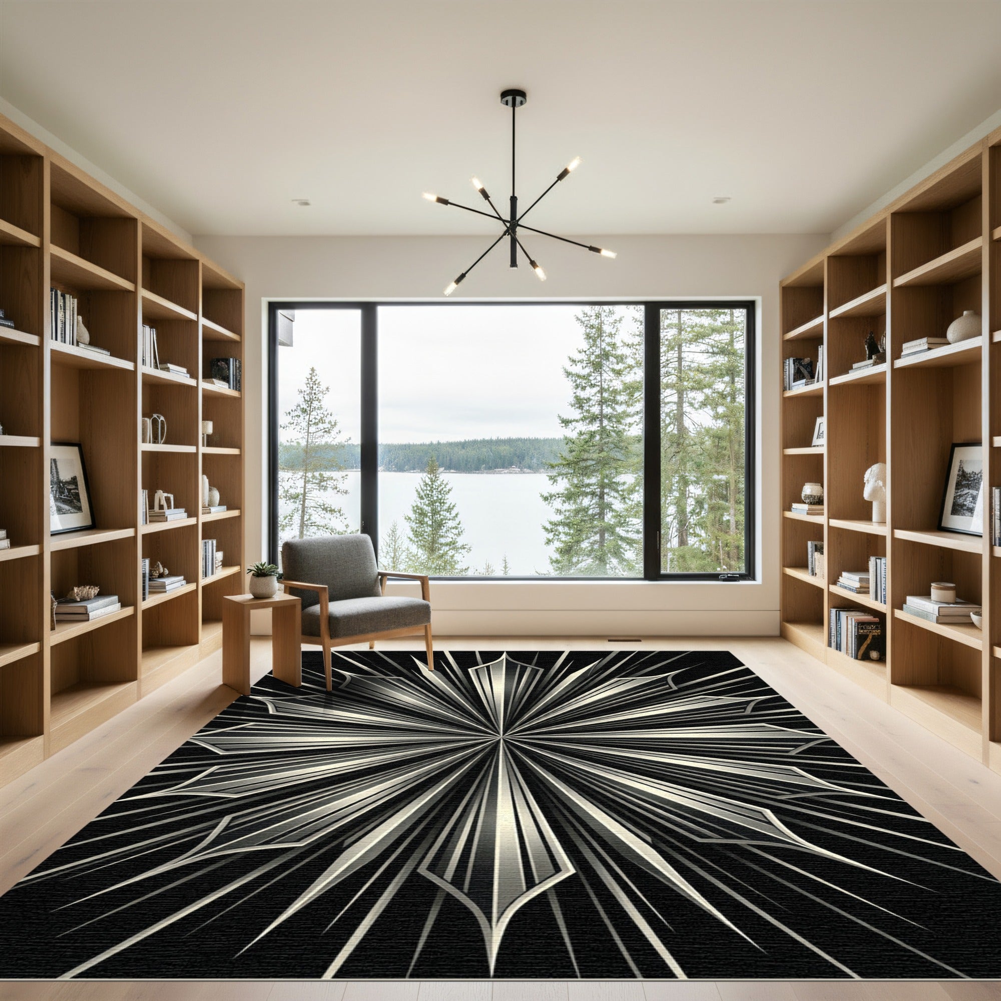 Radiant Black And White Starburst Rug