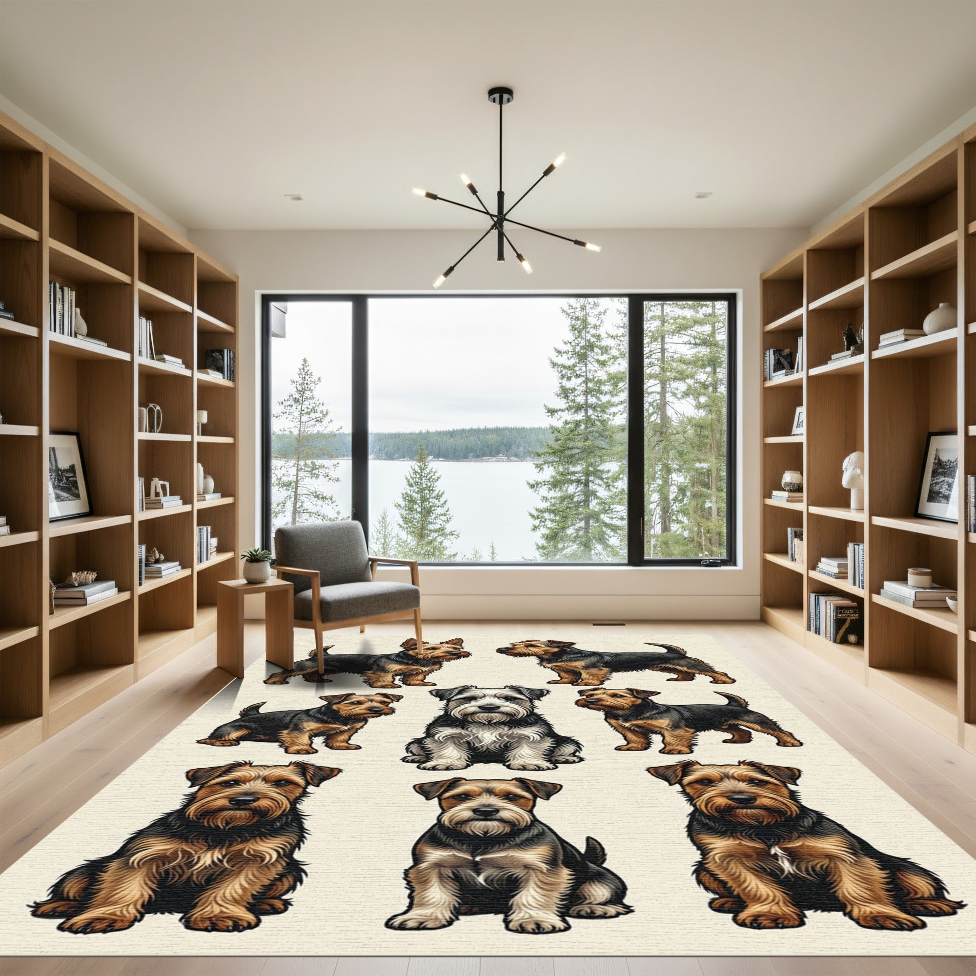 Charming Terrier Dog Illustration Set Rug
