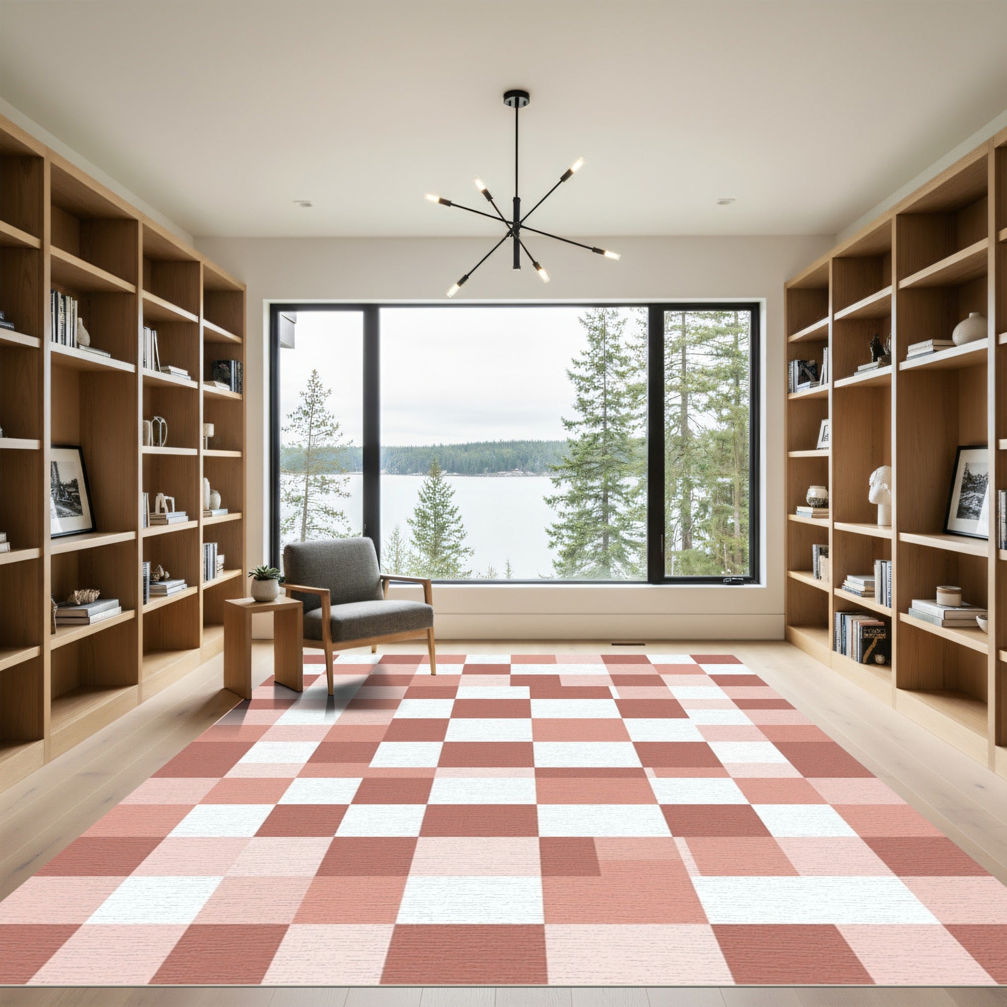 Modern Rose Clay Checkers Abstract Square Rug