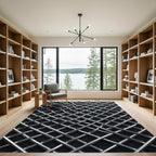 Industrial Metallic Silver Intersecting Grid Rug
