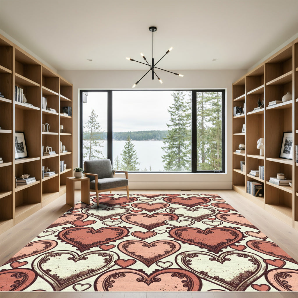 Romantic Victorian Floral Heart Tapestry Rug