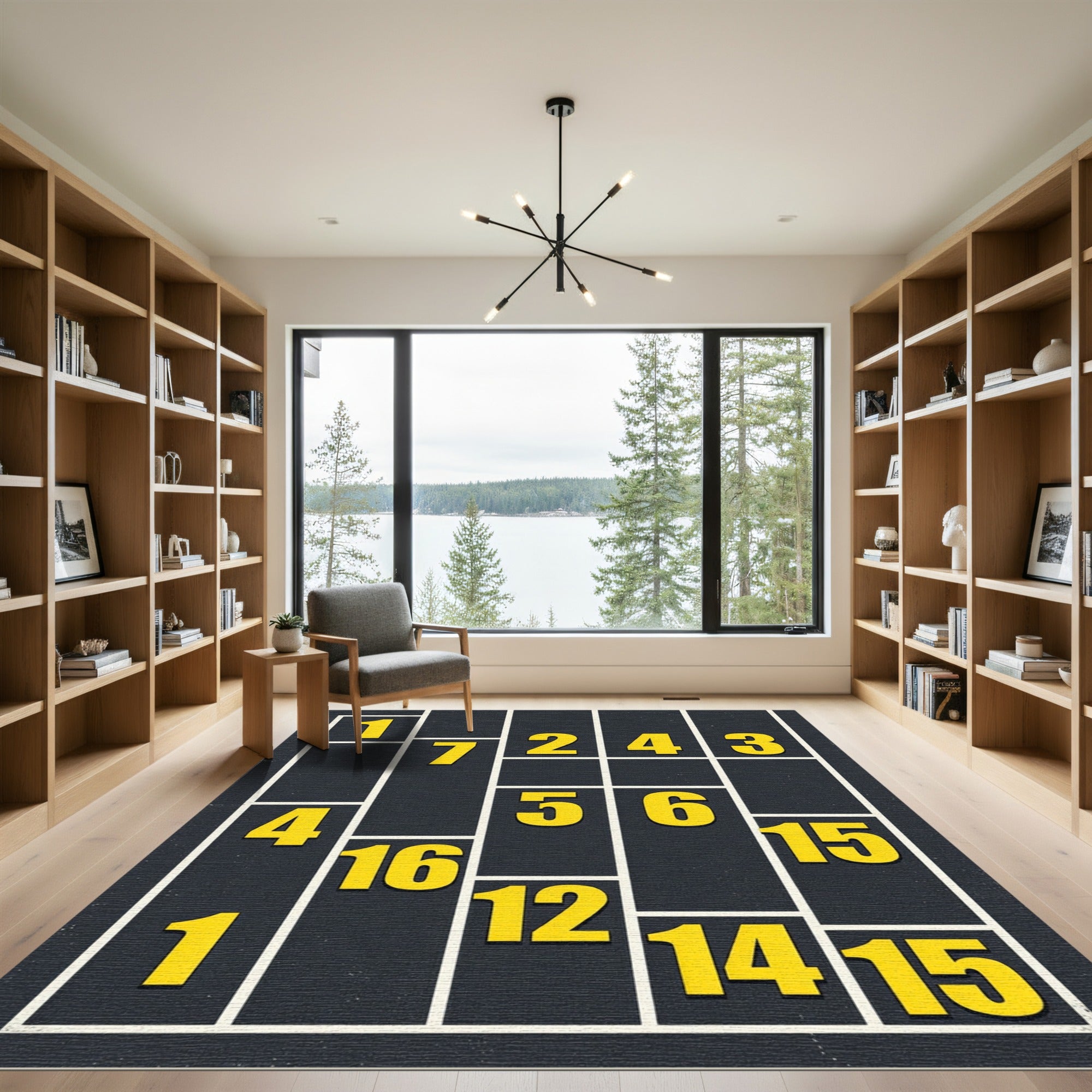 Bold Modular Numbered Block Yellow Grid Rug