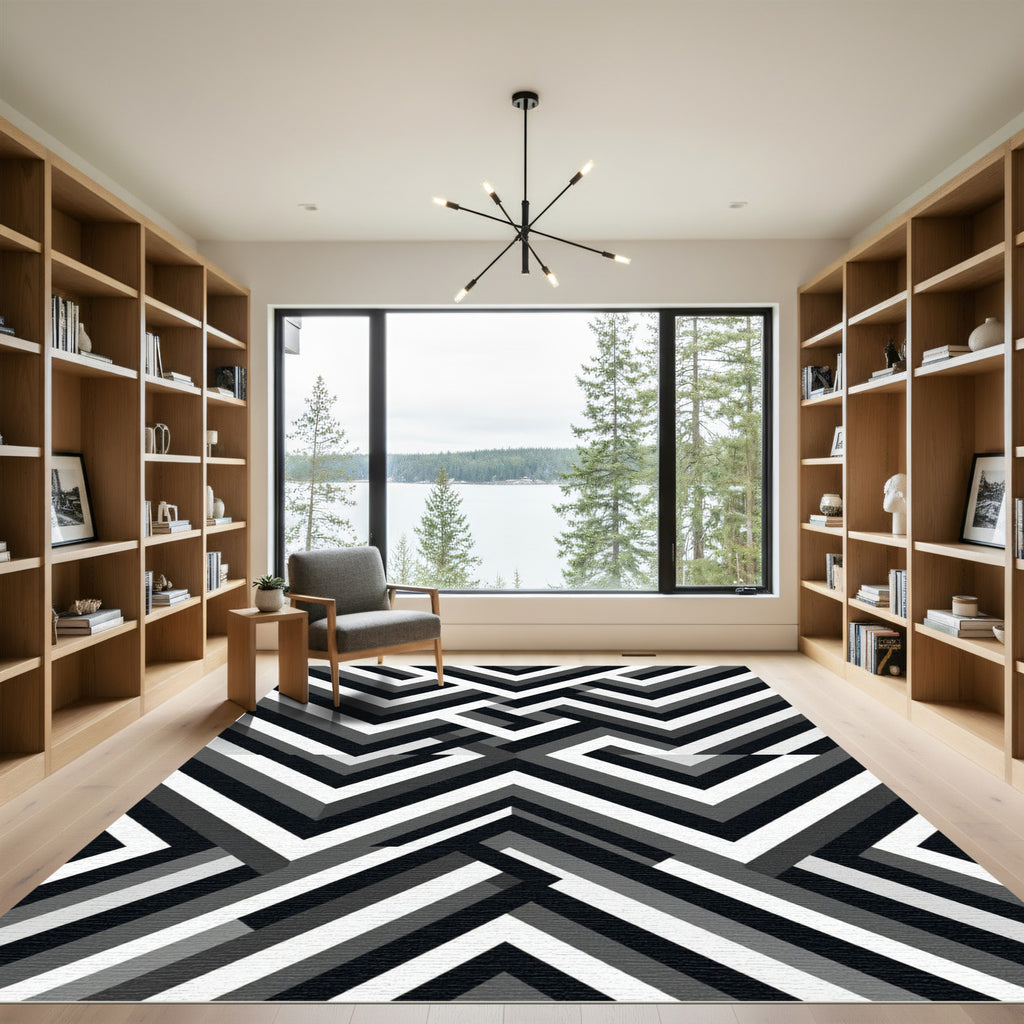 Monochrome Geometric Optical Illusion Rug