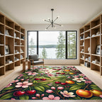 Vibrant Cherry Blossom Garden Scene Rug