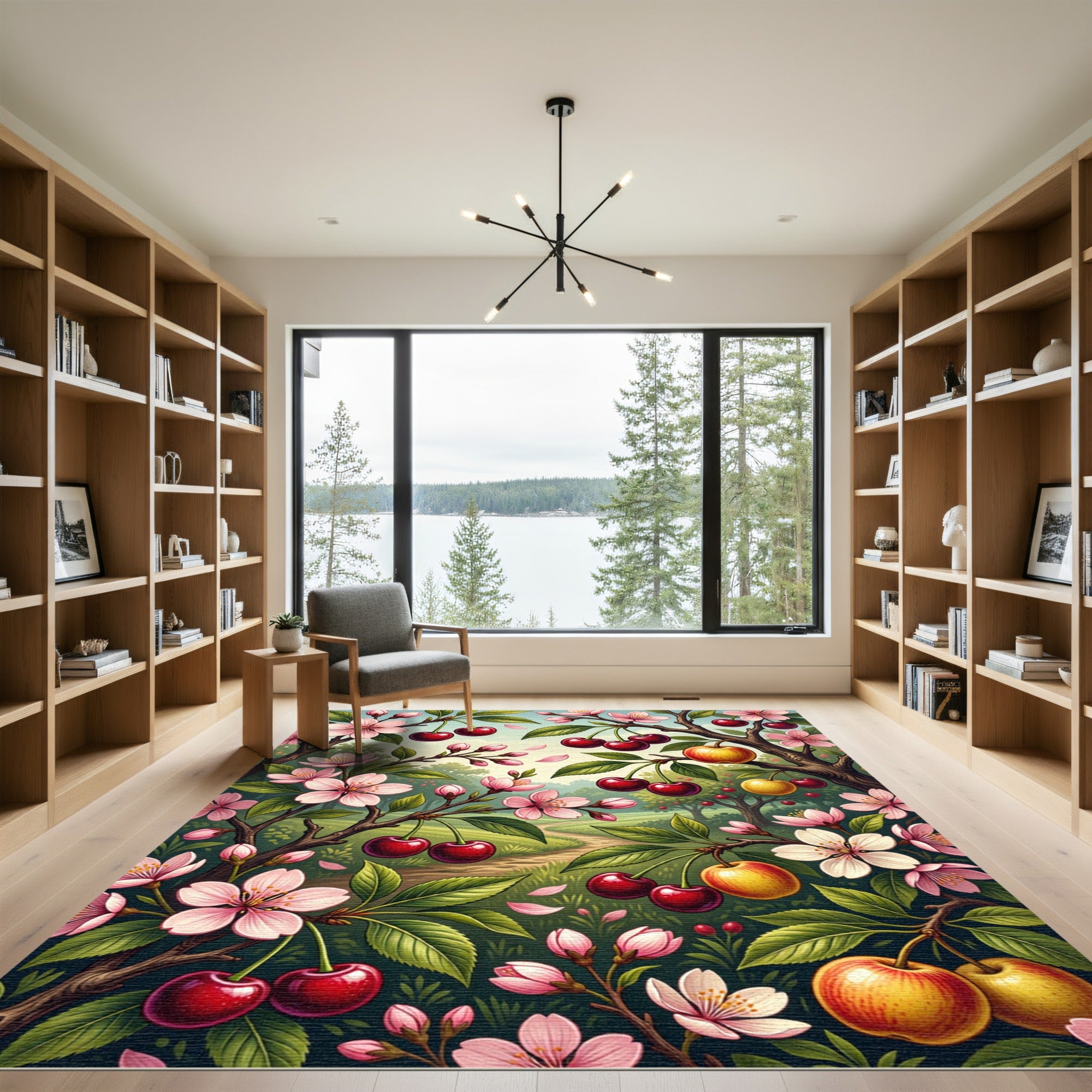 Vibrant Cherry Blossom Garden Scene Rug