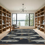 Monochromatic Swimming Trout Dark Silhouette Rug