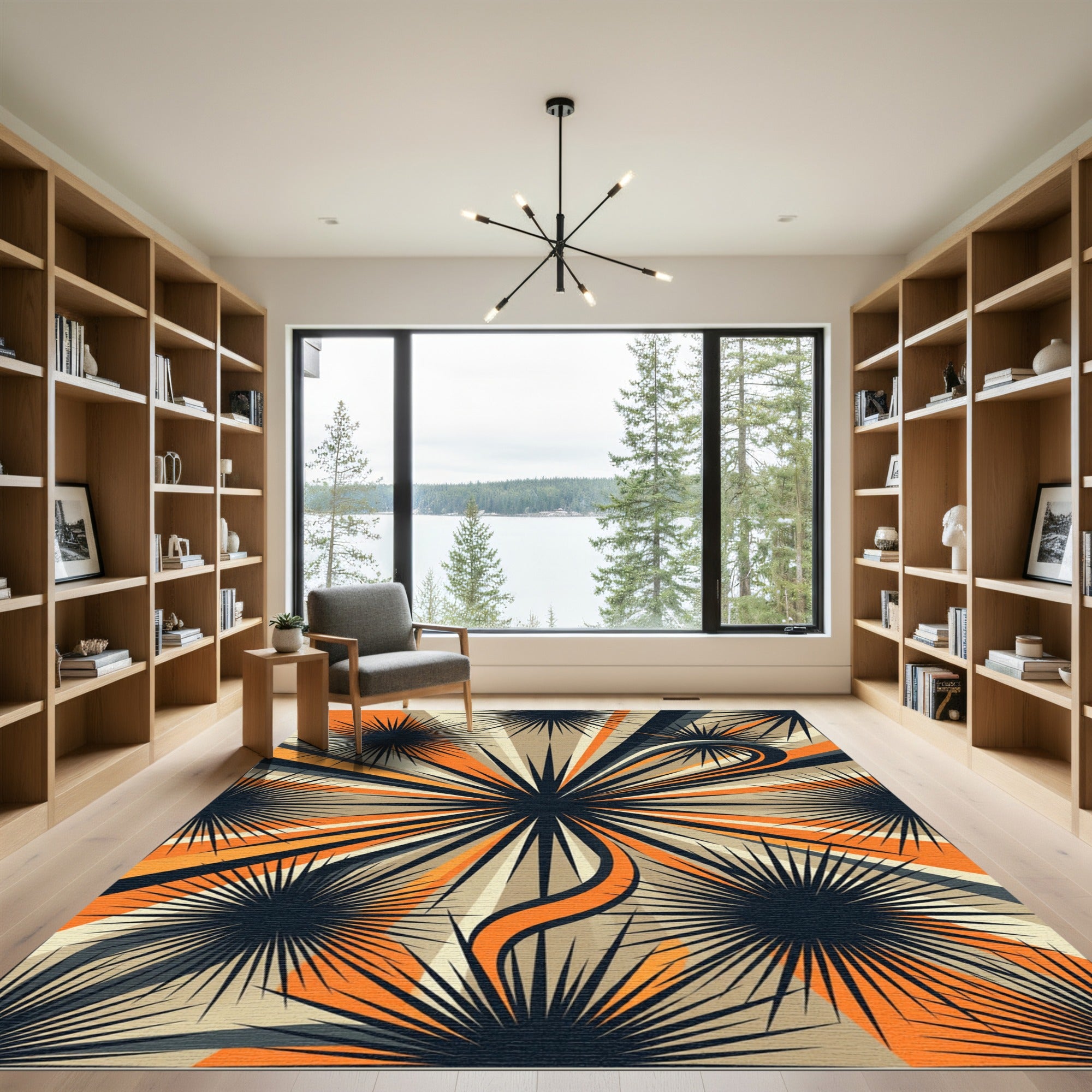 Mid Century Radial Burst Sunburst Rug