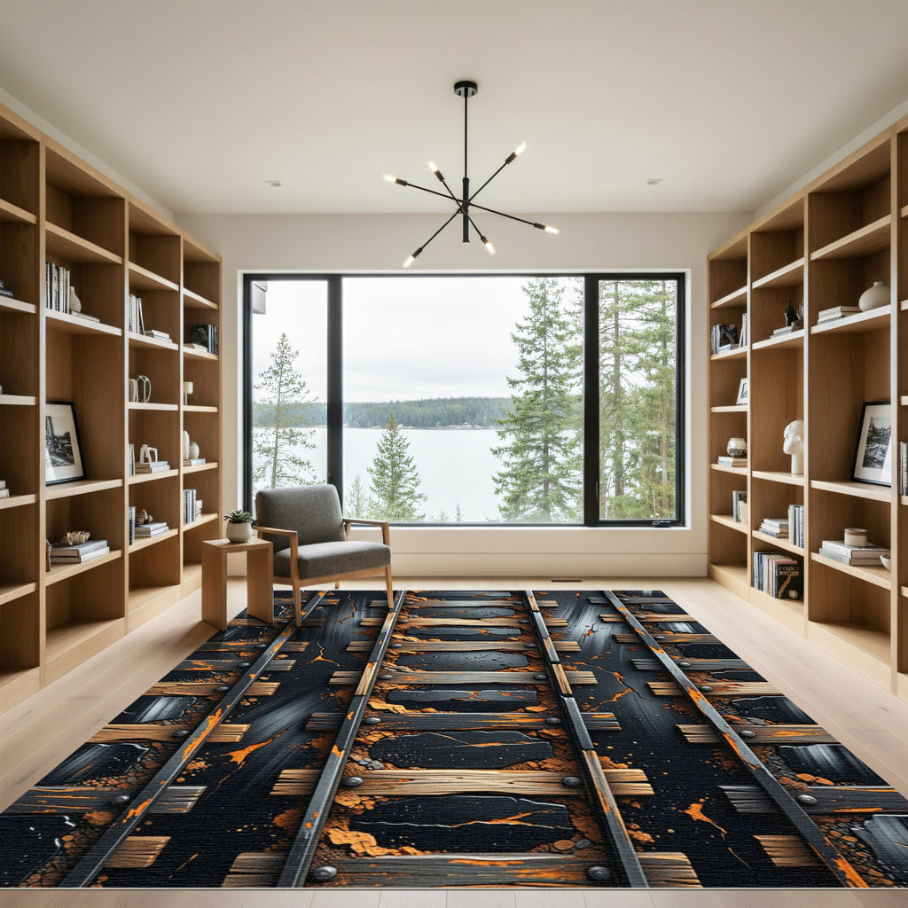 Industrial Steel Wood Grain Tracks Rug