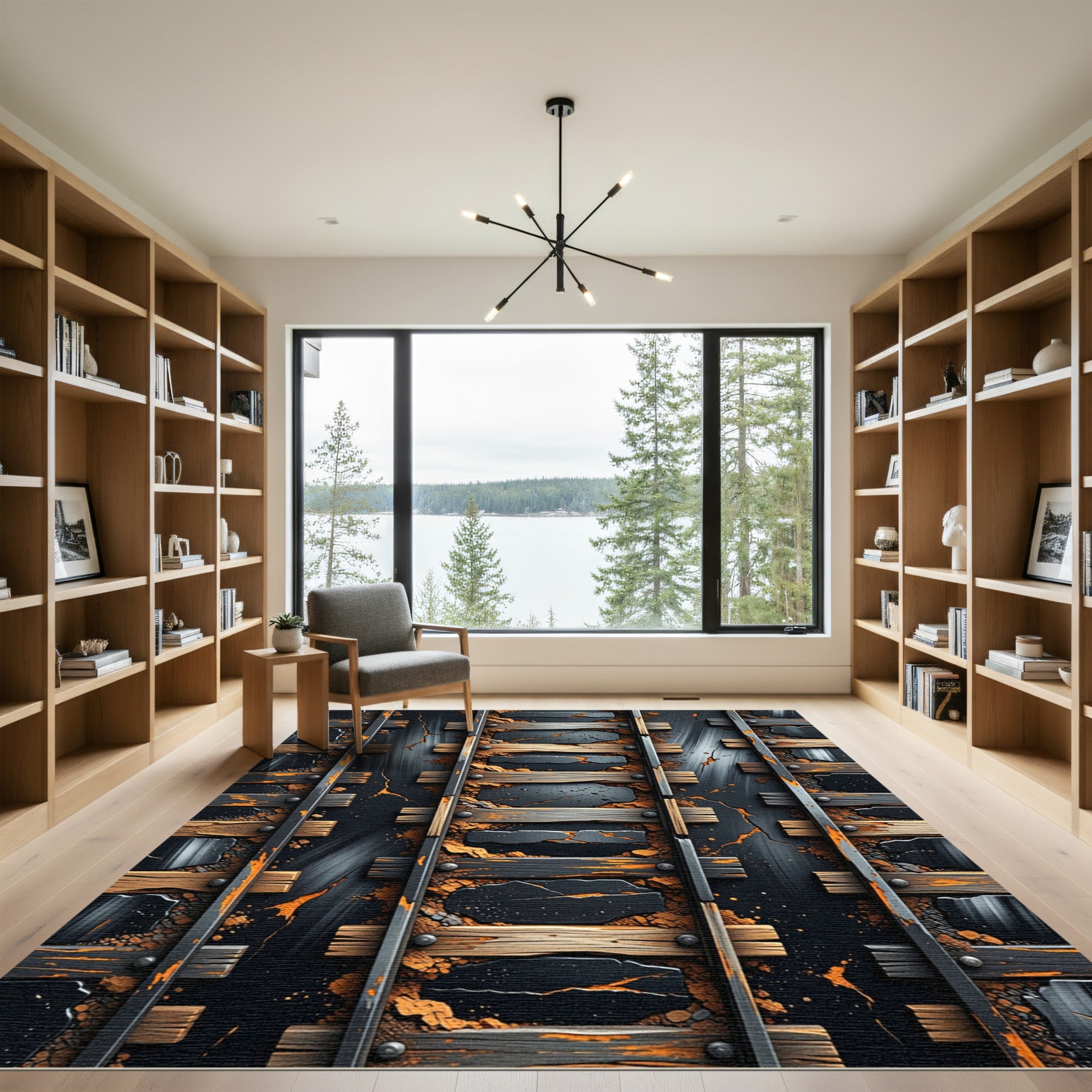 Industrial Steel Wood Grain Tracks Rug