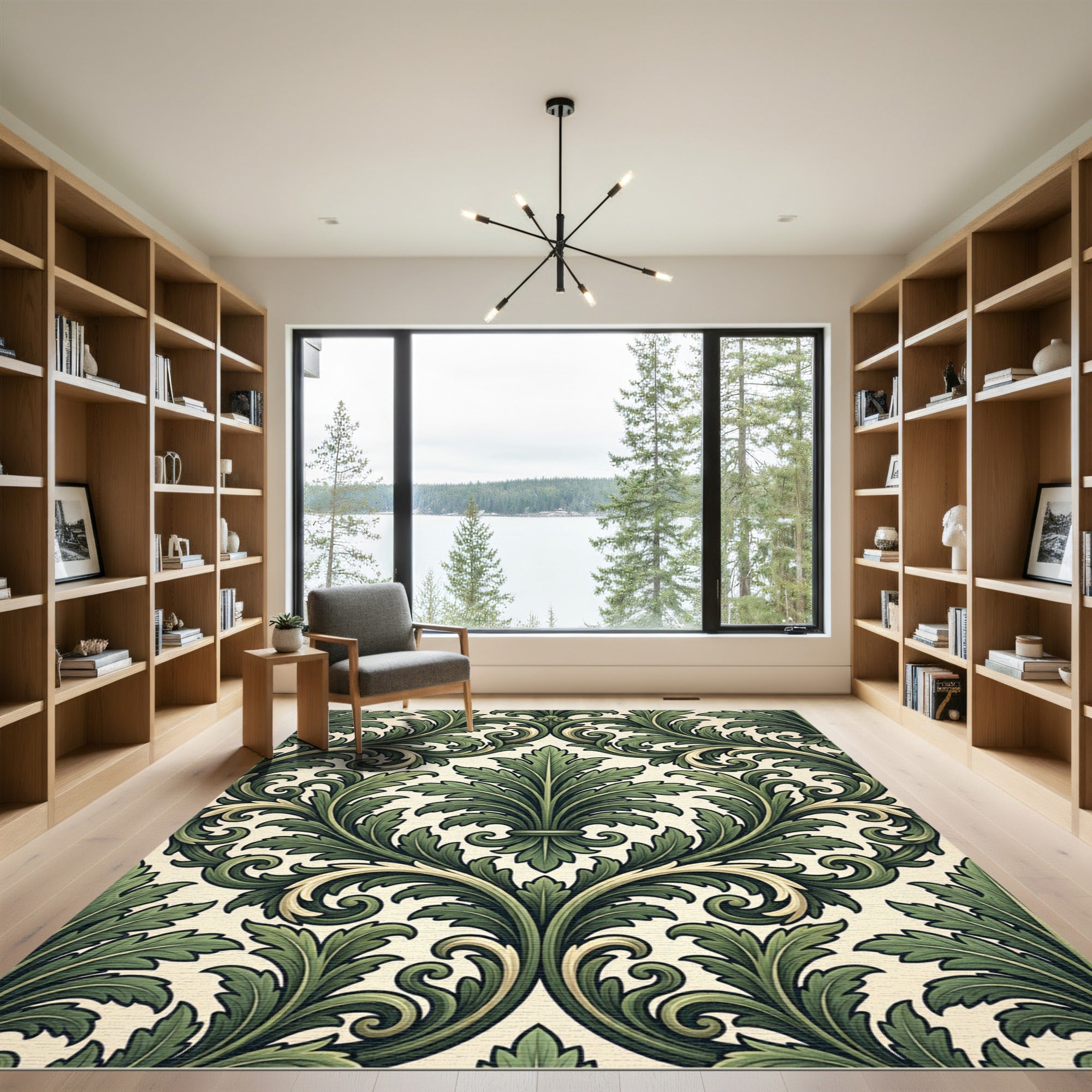 Elegant Emerald Green Acanthus Damask Rug