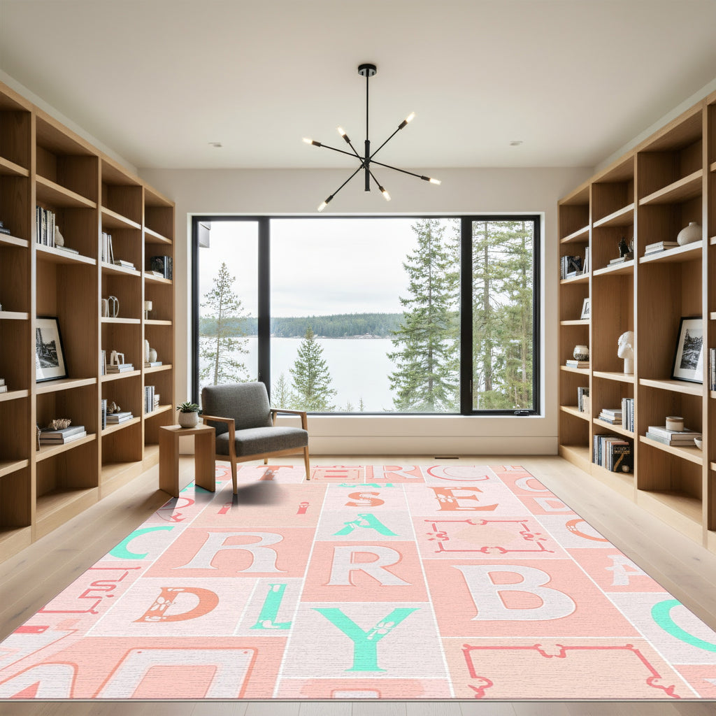 Pastel Alphabet Collage Tiles Rug