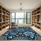 Elegant Navy Blue Rose Mandala Rug