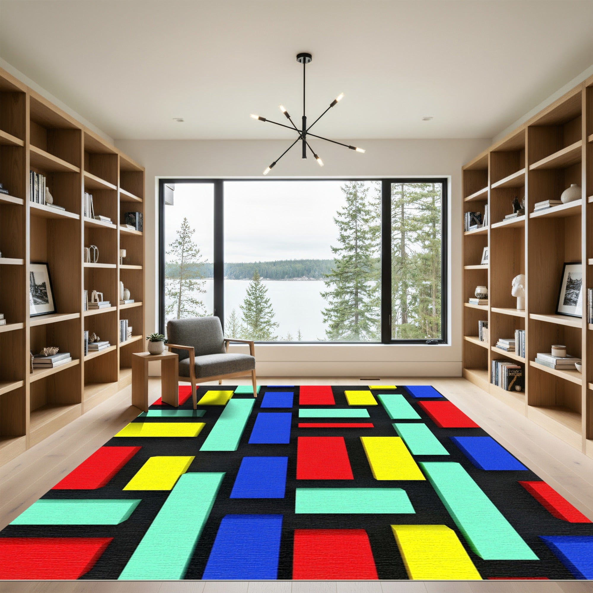 Modern Colorful Geometric Interlocking Block Art Rug
