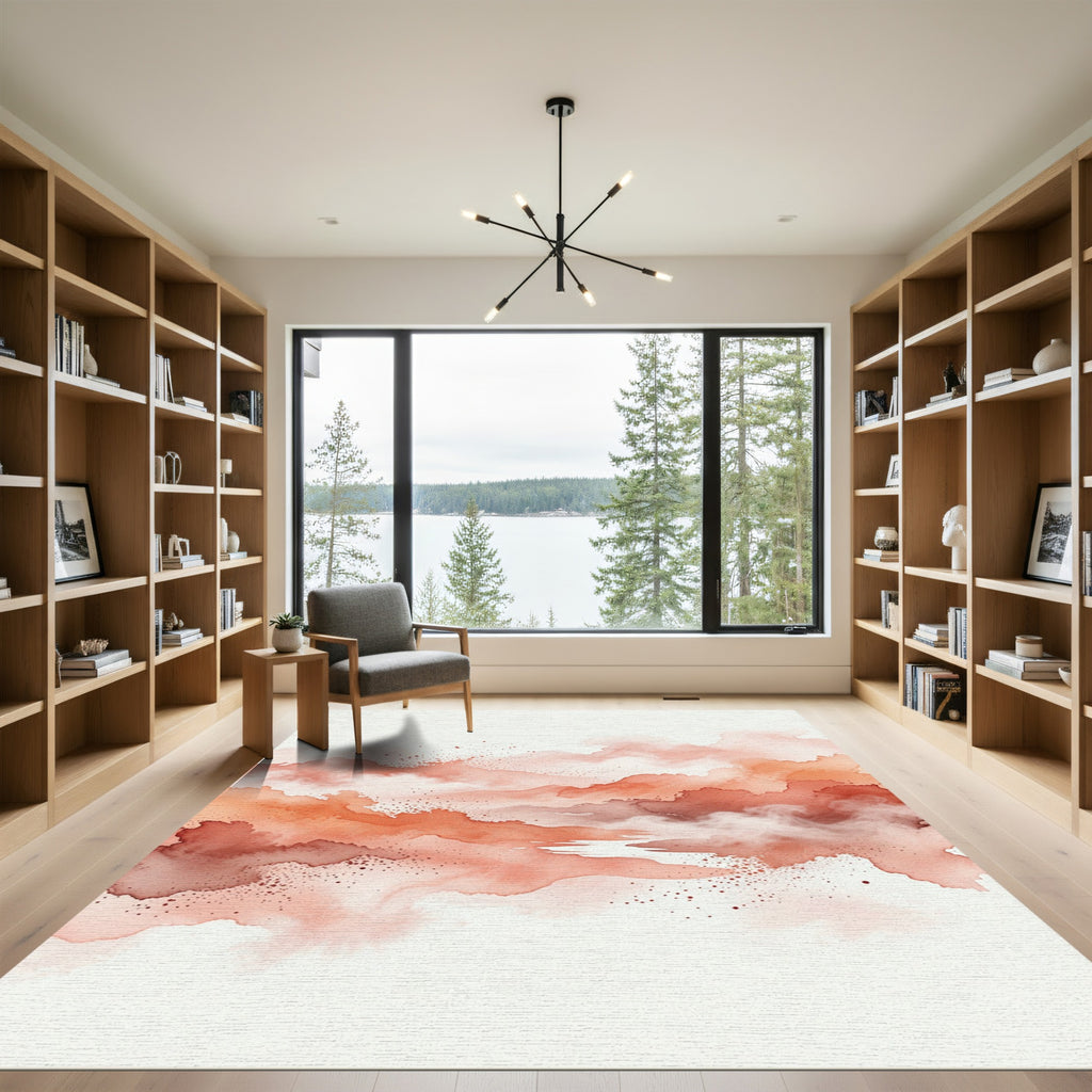 Coral Watercolor Abstract Cloud Wash Rug