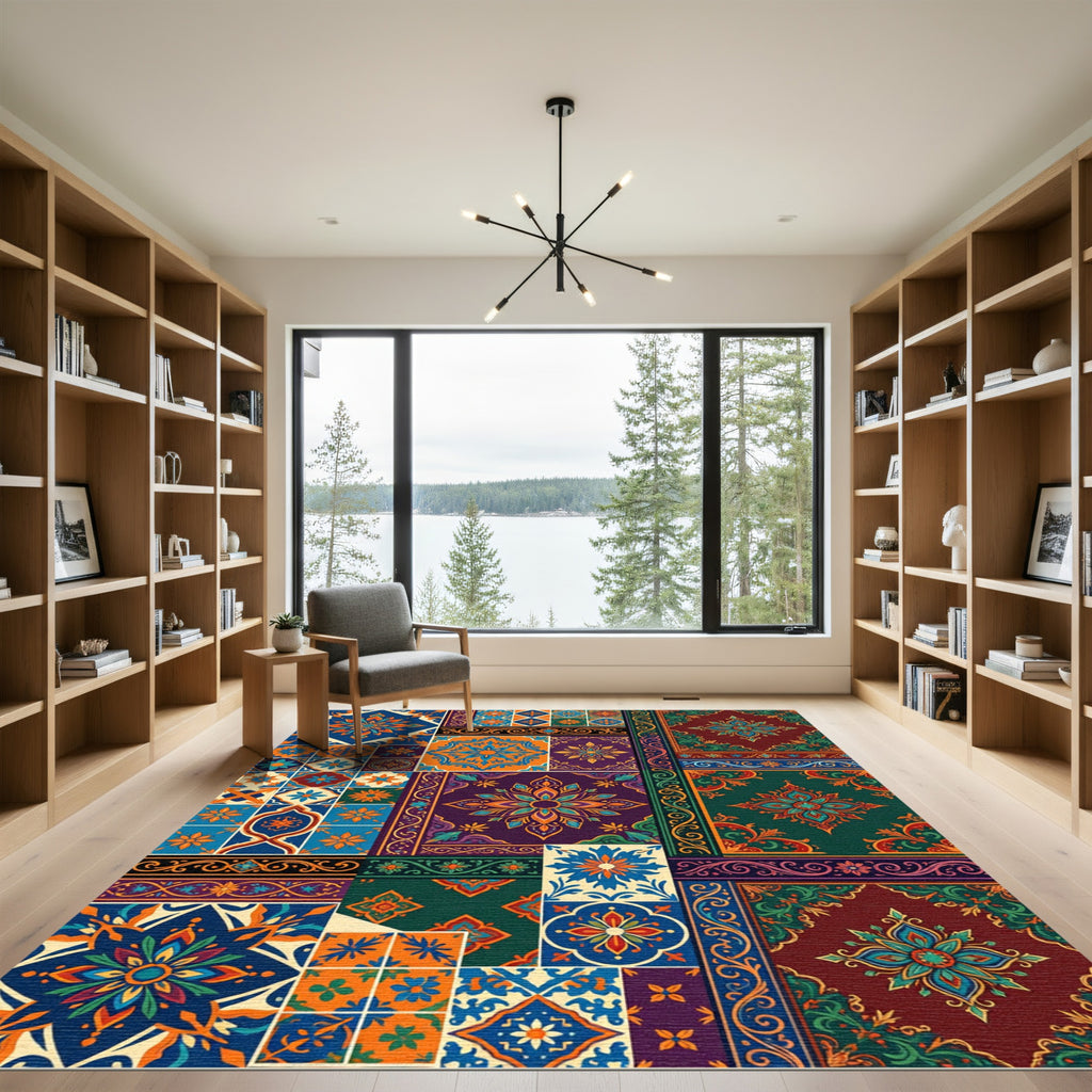 Vibrant Colorful Medallion Patchwork Rug