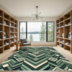 Geometric Sage Chevron Diamond Layered Rug