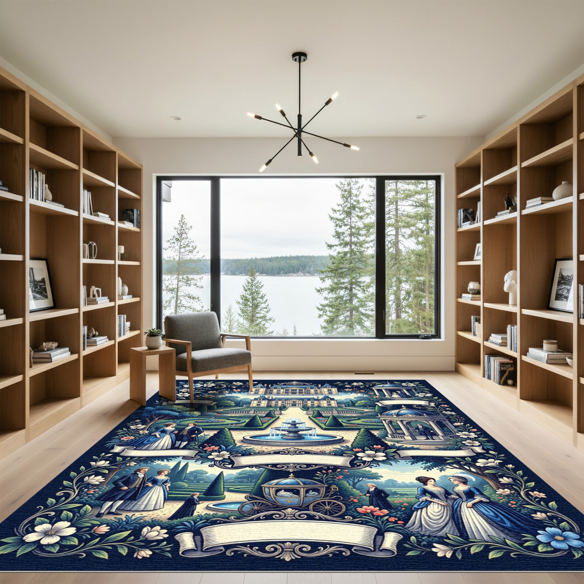 Regal Palace Garden Court Scene Rug