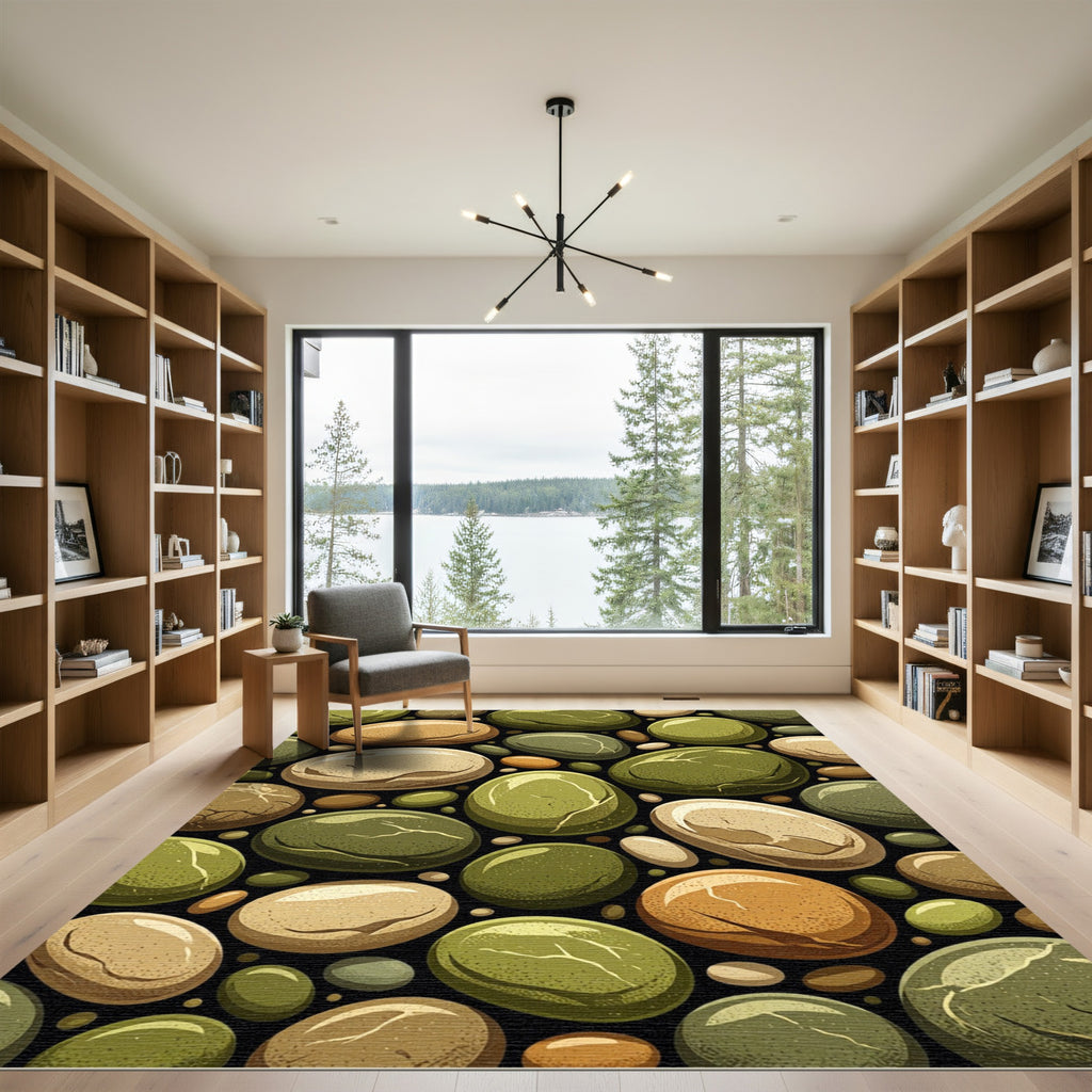 Earthy Stone Pebble Scattered Composition Rug