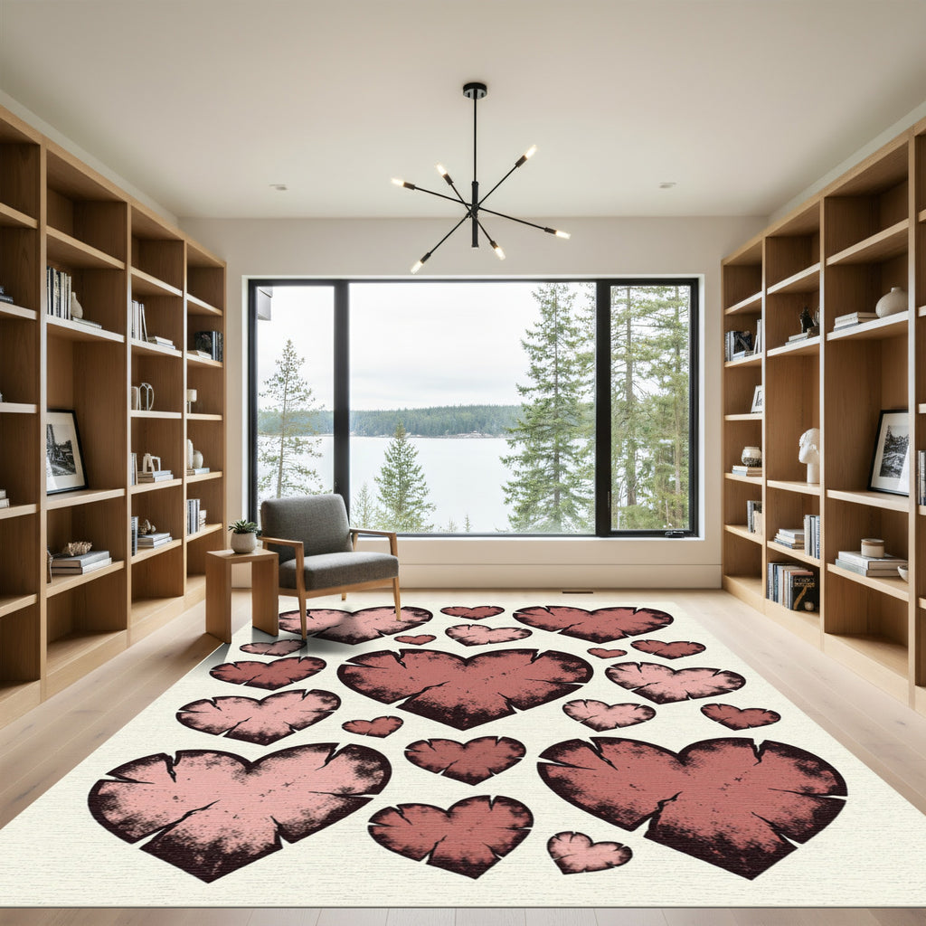 Distressed Eroded Rose Heart Collage Rug