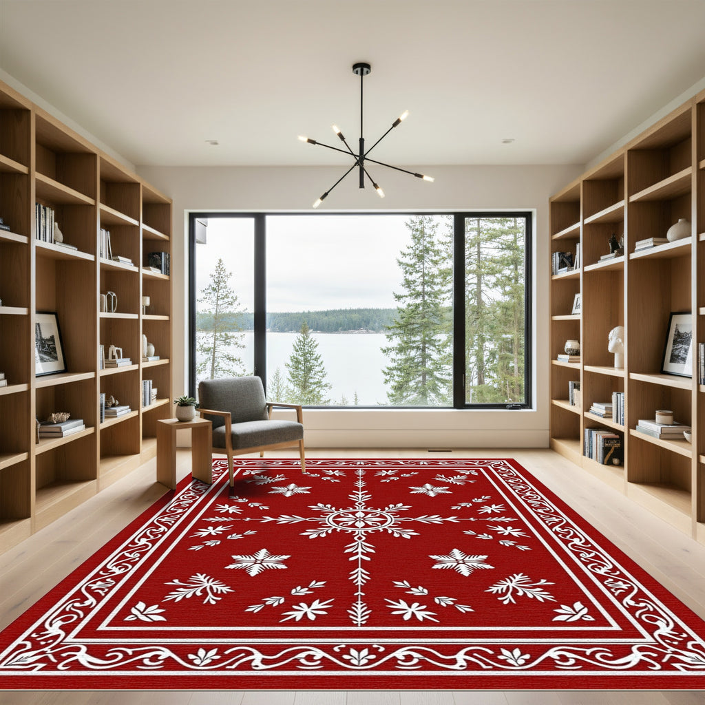 Rich Red White Floral Star Medallion Rug