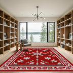 Rich Red White Floral Star Medallion Rug