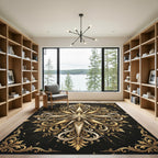Ornate Golden Starburst Filigree Accents Rug