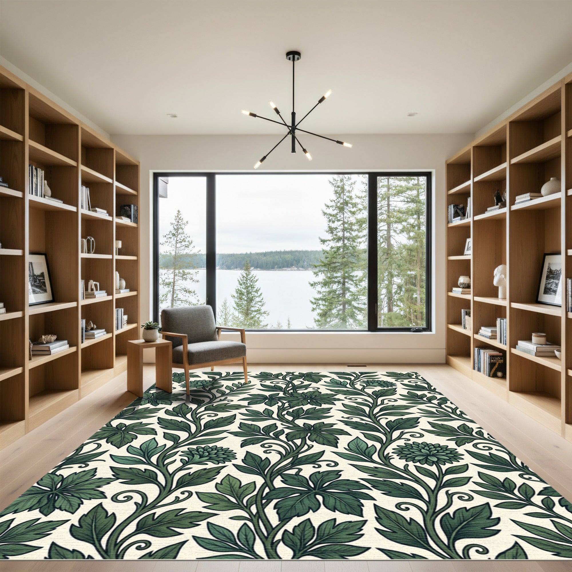 Emerald Green Floral Vine Art Nouveau Rug
