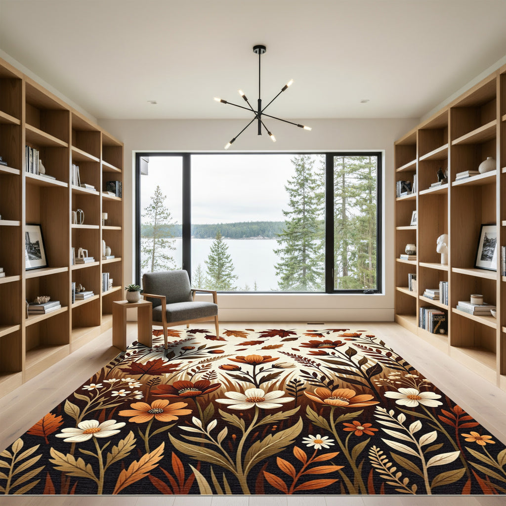 Earthy Autumn Floral Foliage Rug