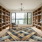 Earthy Woven Geometric Slatted Wood Rug