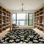 Black White Floral Sprig Accents Rug