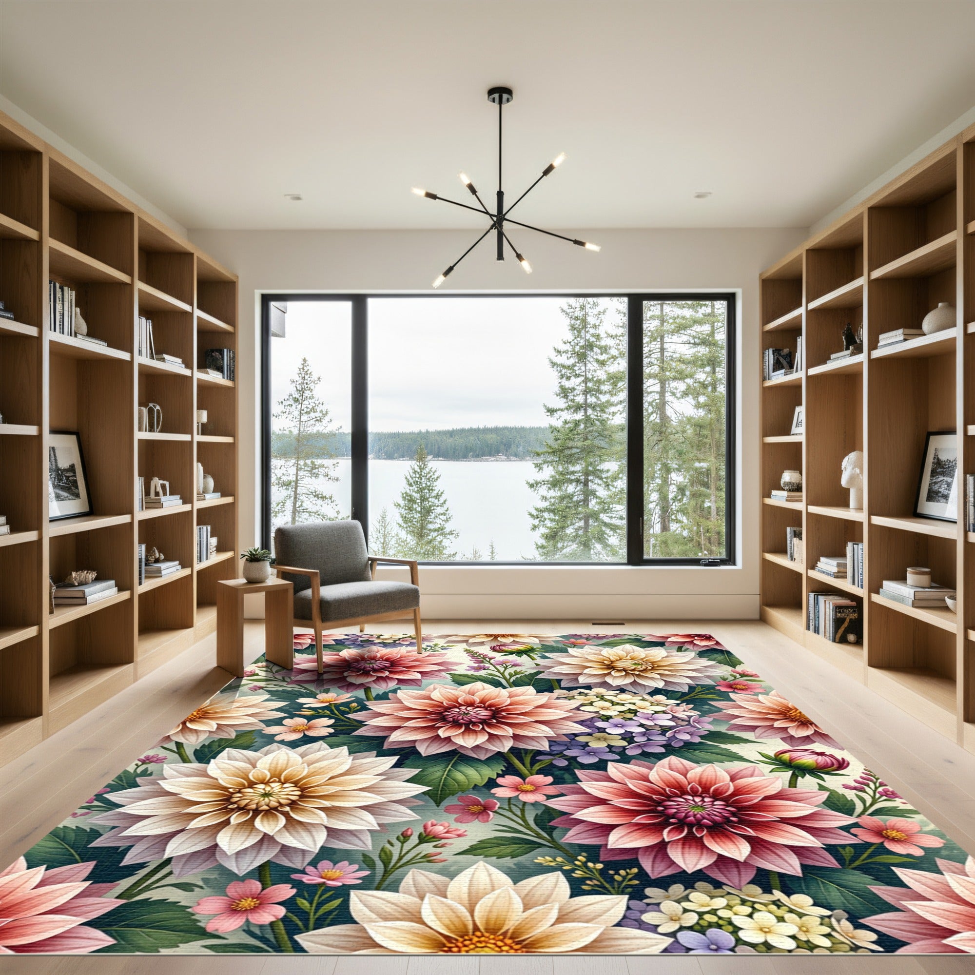 Blooming Pink and Cream Dahlia Bouquet Rug