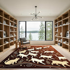 Whimsical Cream Cats Swirling Lines Rug