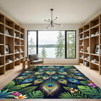 Ornate Peacock Feather Jewel Garden Rug